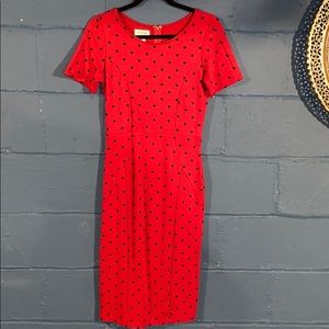 Red with black polka dots wiggle dress
